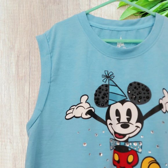 Disney Parks Sleeveless Top Girls Youth Small Blue Mickey Mouse Graphic Print - Picture 3 of 9